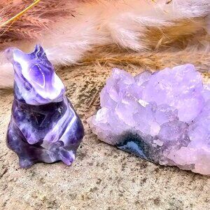 Nature Dream Amethyst Rabbit Figure & Amethyst Cluster